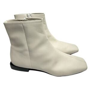 Paolo Boots Womens Size 5 Off White Leather Square Toe‎ Side Zip Ankle Booties
